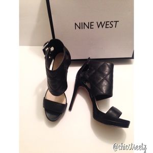 Nine West Black Leather Strap Heels Shoes 7